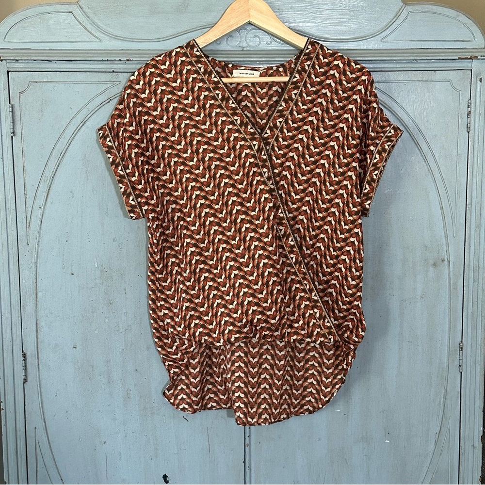 EUC Max Studio Surplice Blouse Brown and Orange size XS